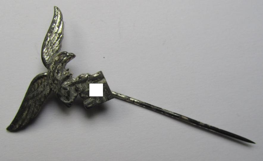 Bright-silver-toned lapel-pin (ie. 'Zivilabzeichen') to be worn on the civil attire as was intended for usage by the various staff-members of the 'Luftwaffe' (depicting an early-pattern- ie. 'down-tailed'-eagle)