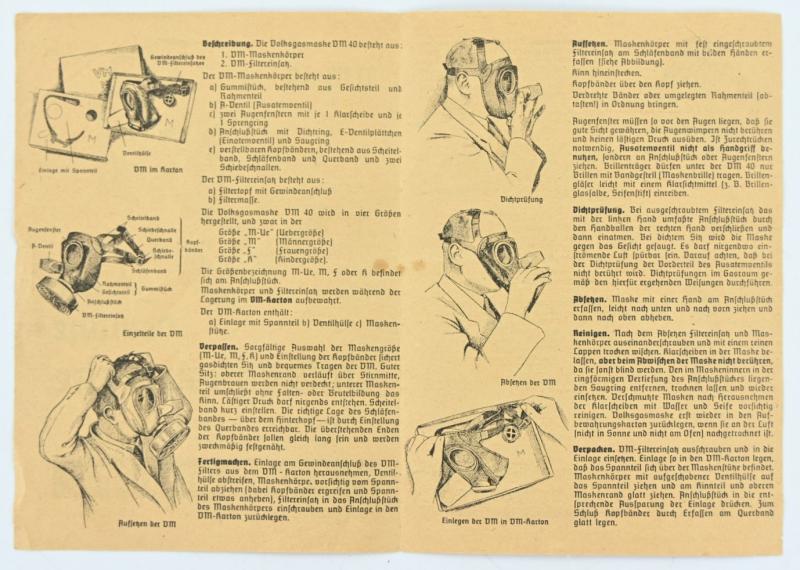 German Third Reich Civil Gasmask Manual DM40