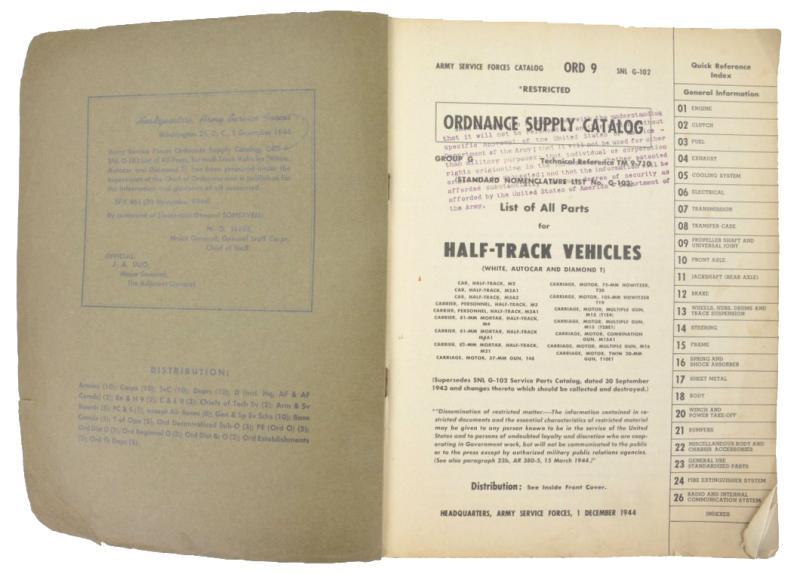 US WW2 Halftrack Ordnance Supply Catalog