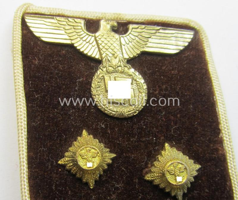 Attractive - albeit single! - N.S.D.A.P.-type collar-patch (ie. 'Kragenspiegel für pol. Leiter') as intended for usage by an: 'N.S.D.A.P.-Obergemeinschaftsleiter' at 'Kreis'-level (and that comes in a just moderately used ie. worn-, condition)