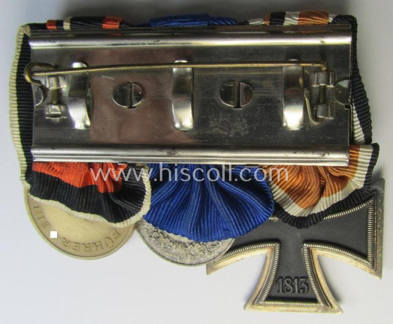 Three-pieced WH (Luftwaffe) medal-bar (ie.: 'Ordenspange') resp. showing an: 'EKII. Kl.', a: 'WH-DA der 4. Stufe' (with down-tailed eagle-device) and a: Czech 'Anschluss'-medal