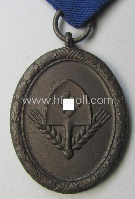 Attractive example of a: RAD (ie. 'Reichsarbeitsdienst'): 'Dienstauszeichnung 4. Stufe für Männer' as was intended for 4 years loyal-service and that comes mounted onto its period (broad-sized) ribbon (ie. 'Bandabschnitt')