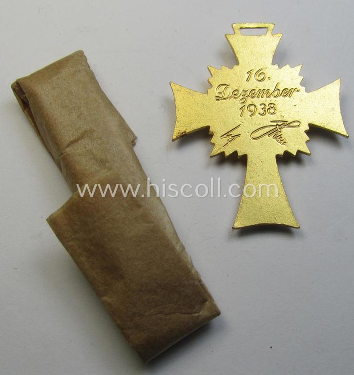 Superb, 'Ehrenkreuz der deutschen Mutter - erste Stufe' (or: golden-class mothers'-cross) being a 'virtually mint' example that comes with its accompanying, long-sized- (and also 'mint'!) ribbon as issued and/or recently found