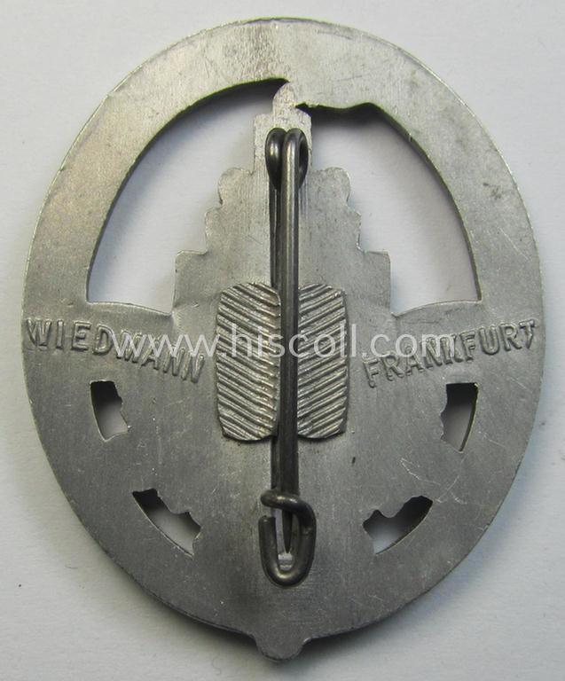 Attractive, so-called: 'KdF'- ('DAF- o. Kraft durch Freude'-) related day-badge (ie. 'tinnie') depicting a ship, grapes and 'DAF-Zahnrad'-logo coupled with the text that reads: 'N.S.G. Kraft durch Freude - Hessen-Nassau'