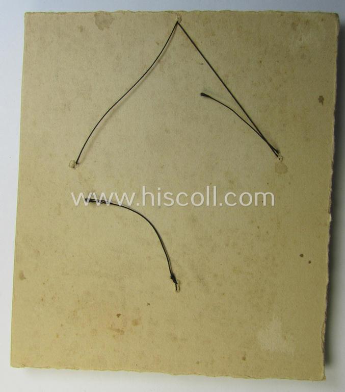 Unusual example of a neatly hand-embroidered WH (Kriegsmarine) trade- ie. special-career-patch (ie. 'Tätigkeitsabzeichen') as was intended for a: 'Elektrotechniklehrgang III' (and that comes as period-attached on a carton 'card')