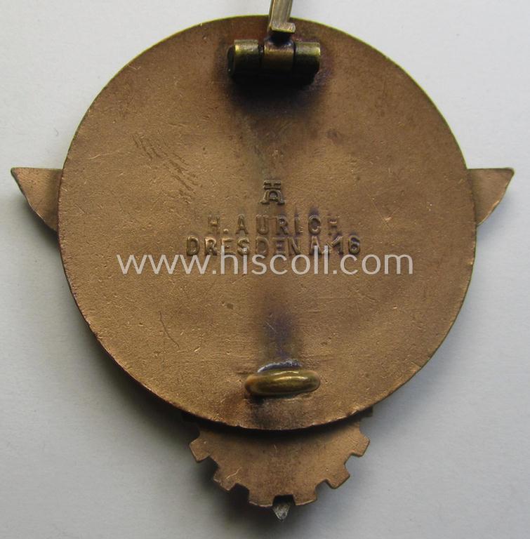 'HJ'- ('Hitlerjugend') ie. 'BDM'- ('Bund Deutscher Mädel') related: 'Reichsberufswettkampf-Siegerabzeichen' (of the 2nd model) entitled: 'Kreissieger 1939' and being a neatly maker- (ie.: 'H. Aurich'-) marked example