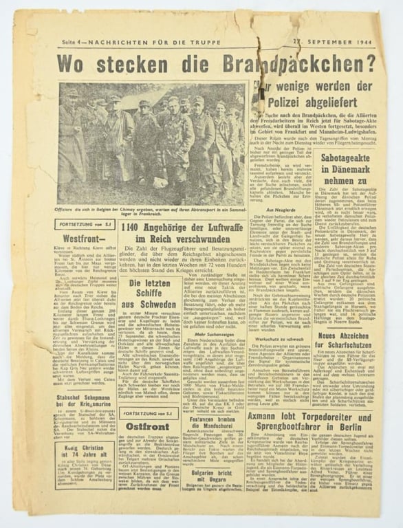 Allied WW2 Droppingsflyer 'Nachrichten für die Truppe' 13 April 1945