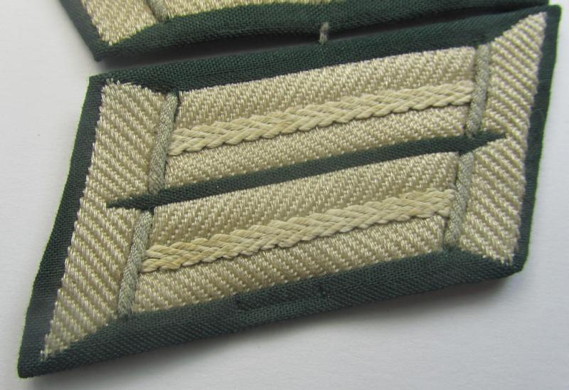 WH (Heeres) pair of (later-war-pattern) officers'-type collar-tabs (ie. 'Kragenspiegel für Offiziere') as executed in 'BeVo'-weave pattern as was intended for an officer serving within the: 'Infanterie-Trpn.'