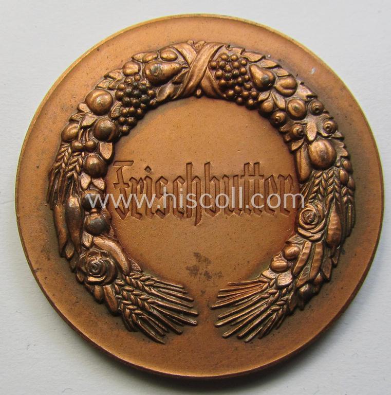 Attractive - medium-sized- and/or typical reddish-bronze-toned - so-called: 'Reichsnährstand'- (ie. 'RNSt.'-) related, commemorative-award-plaque entitled: '5. Reichsnährstand Austellung - Leipzig 1939 - Frischbutter'