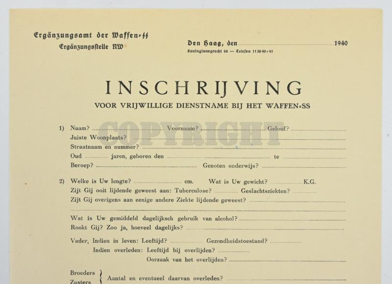 Dutch Waffen-SS Enlistment Form 1940