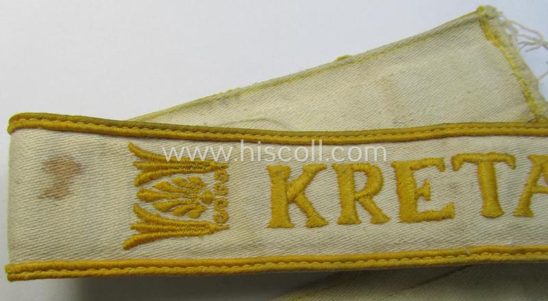 Superb, WH (LW o. Heeres) cuff-title (ie. 'Ärmelstreifen') entitled: 'Kreta' (being a wonderful- and totally non-shortened example that comes in a truly issued- ie. I deem once tunic-attached, condition)