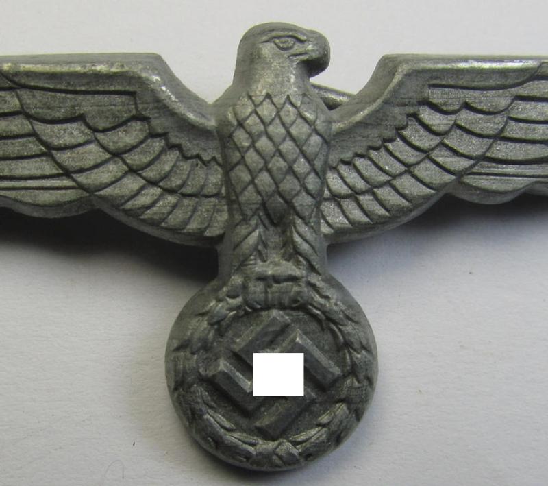 WH (Heeres) typical zinc-based, EM- (ie. NCO- or even officers') type visor-cap-eagle being a detailed and non-maker-marked example that comes in an overall nice- (ie. never cap-attached-), condition