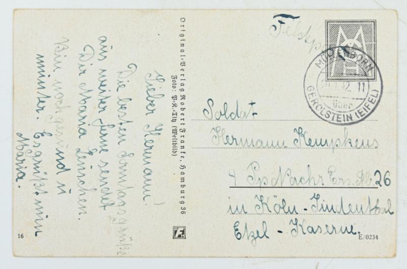 German WH Postcard 'Du Mädel, warst so lieb zu mir'