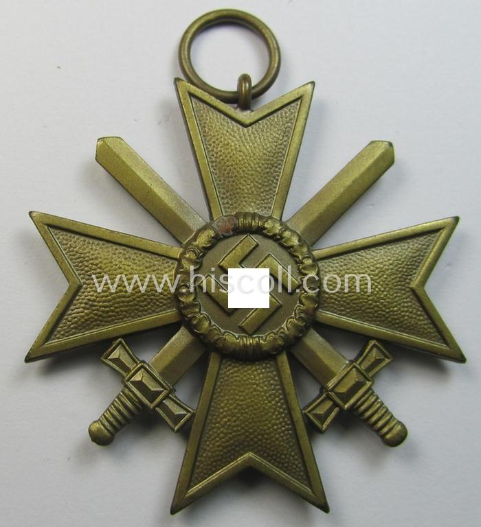 Neat medal-set: 'KvK 2. Klasse mit Schwertern' being a maker- (ie. '10'-) marked (and just minimally used) specimen by the maker- (ie. 'Hersteller') named: 'Förster & Barth' and that comes as issued and found