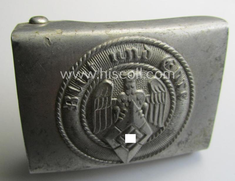HJ (ie. 'Hitlerjugend') aluminium-based- (and/or 'molded'-pattern) belt-buckle being a maker- (ie. 'RzM M4/38'-) marked example