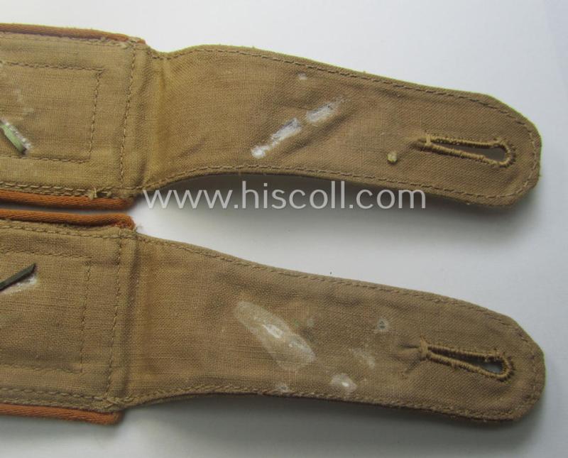 Pair of - truly used- and/or worn! - WH (Luftwaffe) 'tropical-styled' NCO-type shoulderstraps (as was specifically for usage on the tropical-shirts ie. tunics) as was intended for usage by a: 'Feldwebel der Nachrichten-Trpn.'
