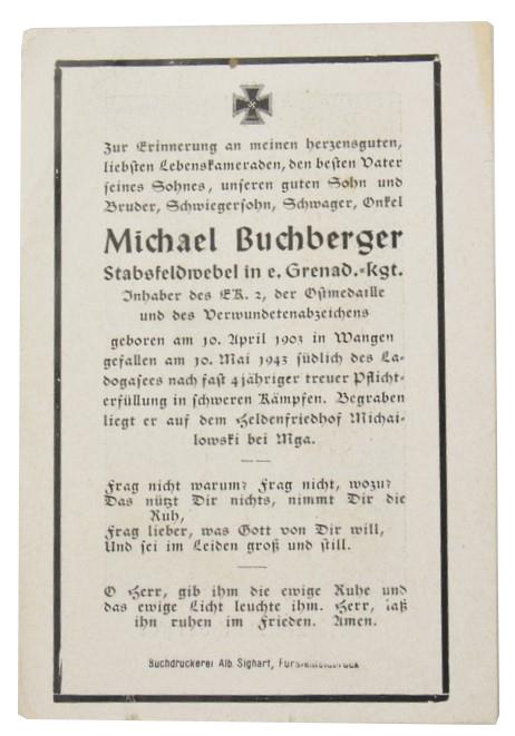 German WH Deathcard 'Michael Buchberger'