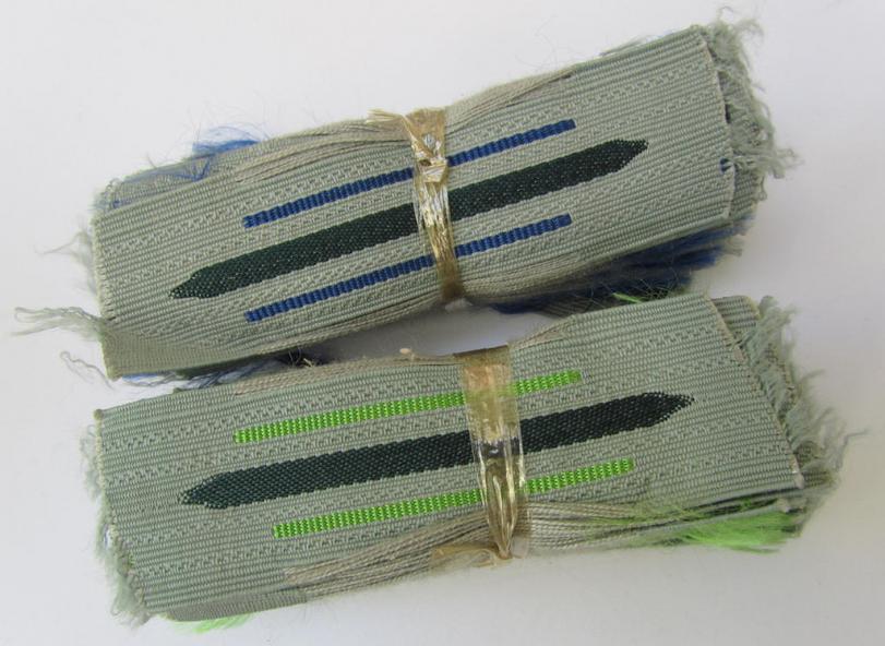 Superb - and fully matching! - pair of WH (Heeres) early- (ie. mid-war-) period EM- (ie. NCO-) type collar-tabs (ie.: 'Einheitskragenspiegel') as piped in bright-green as were intended for usage by the: 'Panzer-Grenadier-Truppen'