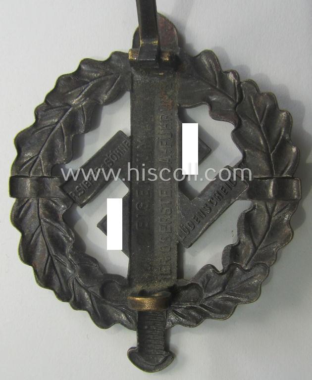 Early- (ie. pre-) war-period example of an: 'SA-Sportabzeichen in Bronze' being a detailed and/or neatly maker- (ie. 'Sieper u. Söhne - Lüdenscheid'-) marked example that is void of a bearers'-number