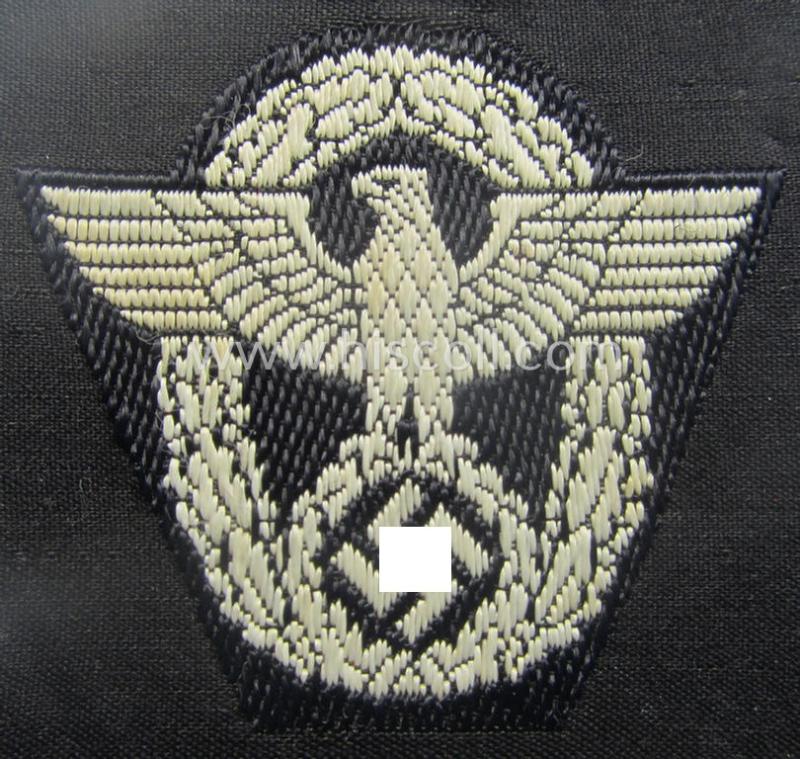 Police ie. 'Polizei'- (ie. 'SS-Polizei'-) 'BeVo'-woven, EM- (ie. NCO-) pattern cap-eagle (ie. 'Adler für Schiffchenmütze o. Einheitsfeldmütze der Polizei o. SS-Polizei')