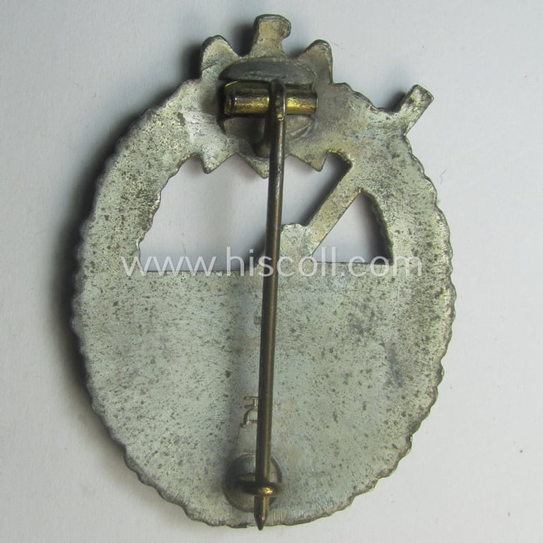 WH (Kriegsmarine) 'Marine-Artillerie-Abzeichen' being a typical zinc- (ie. 'Feinzink'-) based example by the desirable maker- (ie. 'Hersteller') 'H. Aurich - Dresden'