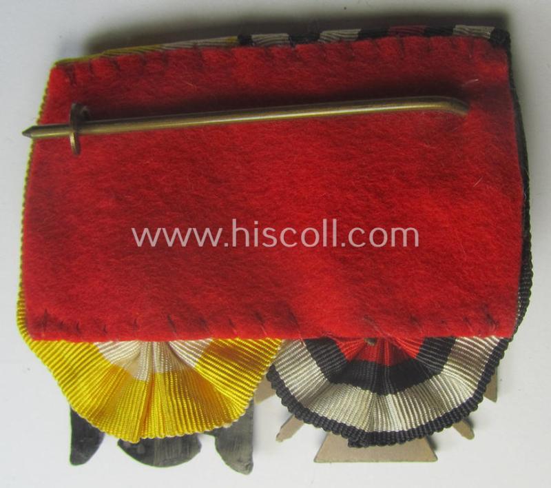 2-pieced (post) WWI-period medal-bar (ie. 'Spange') showing resp. a: 'FKK 1914-18 mit Schwn.' and a: a: 'Schlesisches Bewährungsabzeichen der II. Kl.' (or: 'Schlesischer Adler 2. Stufe') that both come period-mounted as a: 'Doppelspange'