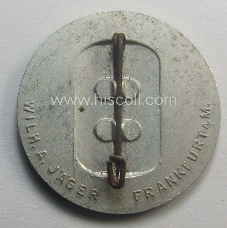Commemorative, 'HJ'-related 'tinnie' being a maker- (ie. 'W. Jäger'-) marked example depicting the text: '2. Gebietsaufmarsch - Nordsee (7) Bremen - 1937 - Nordsee H.J. Dankt der alten Garde'