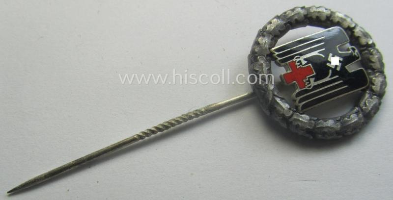 Superb - and rarely found! - DRK- (ie. 'Deutsches Rotes Kreuz' or German Red Cross) honorary-membership-lapel-pin (aka: 'Silberne Ehrennadel des DRK') being a maker- (ie. '2'-) marked example that also bears a: 'Ges.Gesch.'-designation