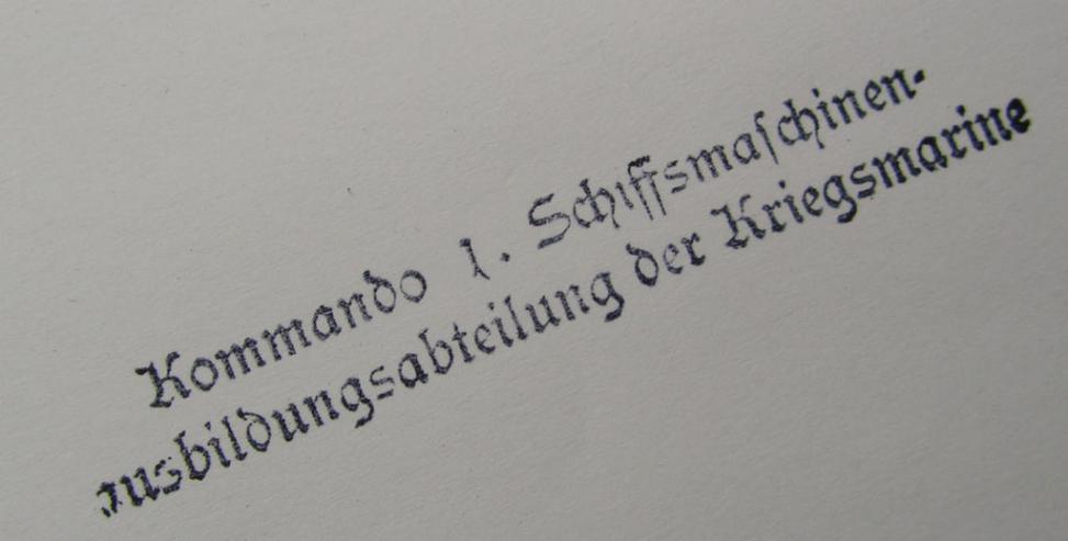 Wooden-based, WH (Kriegsmarine) 'ink-stamp' (or: 'Dienstsiegel') bearing the text: 'Kommando I. Schiffsmachinen-Ausbildungsabteilung der Kriegsmarine'
