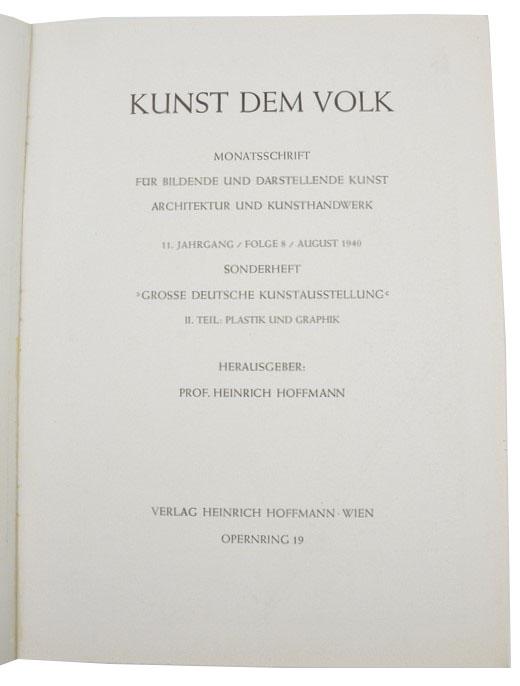 German Magazine 'Kunst Dem Volk' August 1940