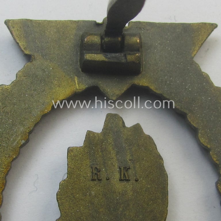 WH (Kriegsmarine) 'Kriegsabzeichen für Minensuch-, U-Boot-Jagd und Sicherungs-Verbände' being a detailed and clearly maker- (ie. 'R.K.') marked, 'Feinzink'-based example as was produced by the 'Rudolf Karneth'-company