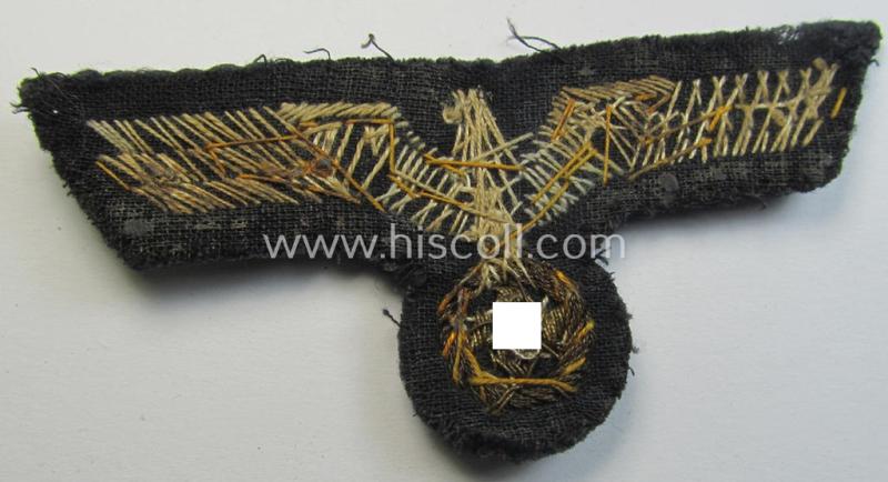 Superb - and just moderately used! - WH (Kriegsmarine) officers'-type, hand-embroidered breast-eagle (ie. 'Brustadler für Offiziere') as was executed in bright-golden-coloured braid as was intended for usage on the various officers'-pattern tunic...
