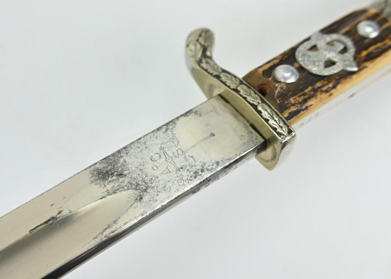 German Police Stag Handled Dress Bayonet with Frog