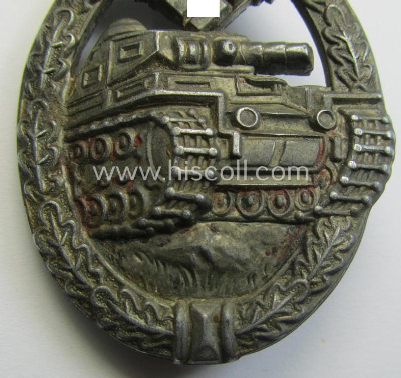 'Panzerkampfabzeichen in Silber' (or: silver-class panzer-assault badge or PAB) being a typical non-maker-marked- and/or zinc- (ie. 'Feinzink'-) based specimen of the 'scooped flatback'-pattern