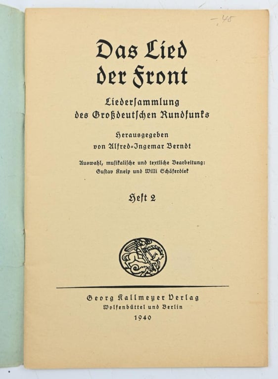 German WH Songbook 'Das Lied der Front'