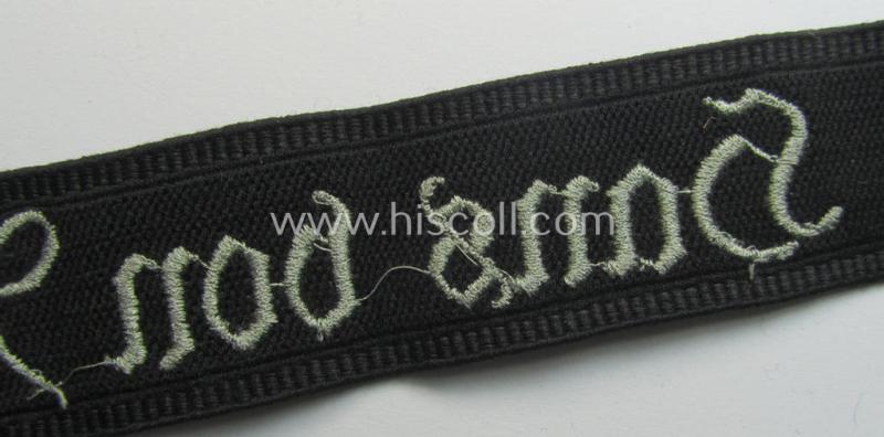 Superb, SA- (ie. 'Sturmabteilungen') honorary-cuff-title (ie. 'Ärmelstreifen') entitled: 'Hans von Manteuffel' (as was intended for SA-members serving within the: 'SA-Standarte Posen / SA-Gruppe Wartheland')