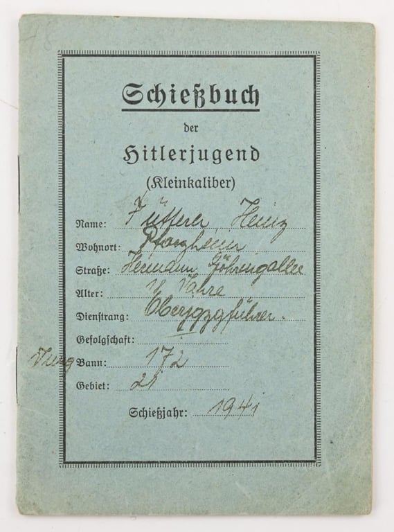 German Hitler Youth Shooting Badge with Portrait Picture and Shooting Booklet.