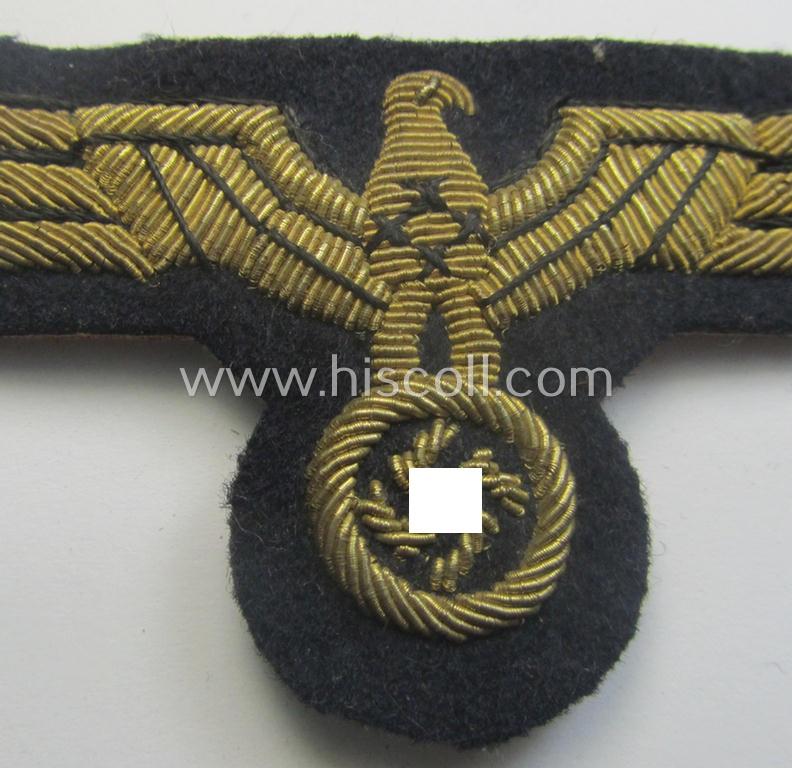 WH (KM) officers'-type, hand-embroidered breast-eagle (ie. 'Brustadler für Offiziere der KM') as was executed in bright-golden-coloured (and typical braid-based material) as was intended for usage on the various naval, officers'-pattern tunics