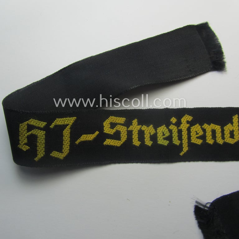 Superb example of the - actually quite scarcely encountered! - HJ ('Hitlerjugend') armband ie. cuff-title, entitled: 'HJ-Streifendienst' (being a full-length example that was carefully tunic- and/or shirt-removed)