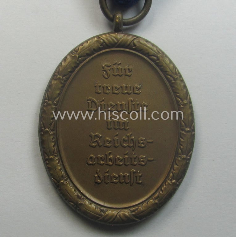 RAD (ie .'Reichsarbeitsdienst') so-called: 'Dienstauszeichnung 4. Stufe für Männer' (as was intended for 4 years loyal-service) that comes stored in its (scarcely seen and equally very nicely preserved!) light-brown-coloured box ie. etui