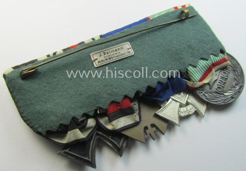 Unsusal - 'quality-produced' and 'slantwise-mounted'! - 4-pieced medal-bar (ie. 'Ordenspange') by the 'J. Reimann'-company showing various WWI- and/or TR-period awards