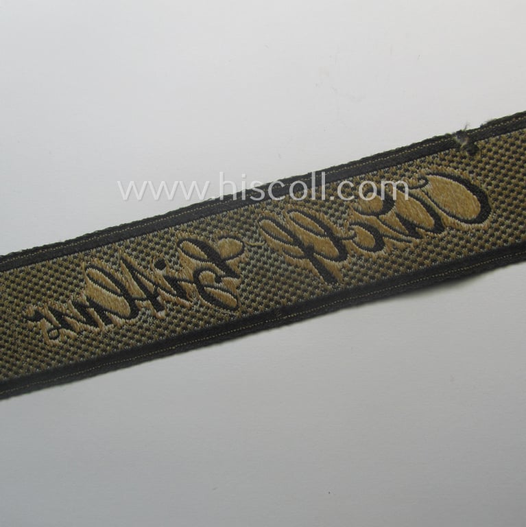 Superb - and just minimally worn and/or tunic-removed! - Waffen-SS 1943/44-pattern cuff-title (ie. 'Ärmelstreifen') in typical 'BeVo'-weave-pattern as was intended for a member within the: 1. SS-Panzer-Division "Leibstandarte-SS Adolf Hitler"