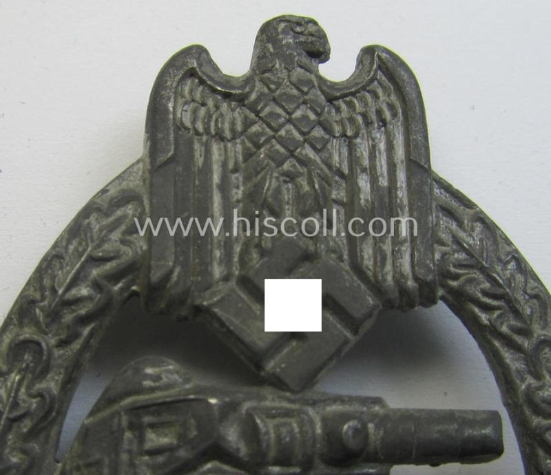 'Panzerkampfabzeichen in Silber', being a maker- (ie. 'RS'-) marked version as executed in zinc- (ie. 'Feinzink'-) being a so-called: 'Broad Maker Mark - Broad Pin'-variant as was produced by the: 'Rudolf Souval'-company