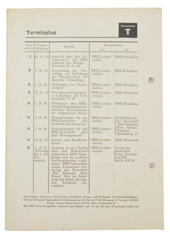 German DRK Regulation Sheet 1943