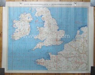 Very interesting, specific WH (Luftwaffe) linnen-based, navigation flight-map...