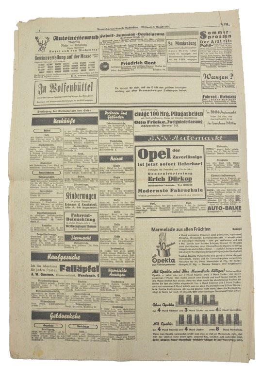 German Newspaper 'Braunschweiger Neueste Nachrichten' 1934