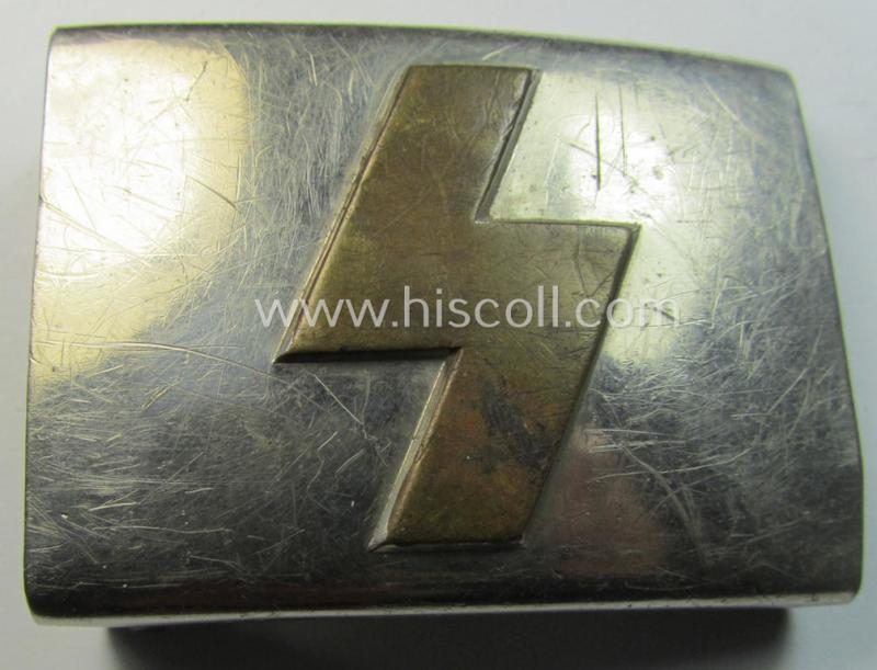 Attractive, DJ (ie. 'Deutsches Jungvolk') silver-coloured- (ie. typical nickle-chromed) belt-buckle (ie. 'Koppelschloss') being a non-maker-marked example that comes in a just moderately used- ie. truly worn, condition