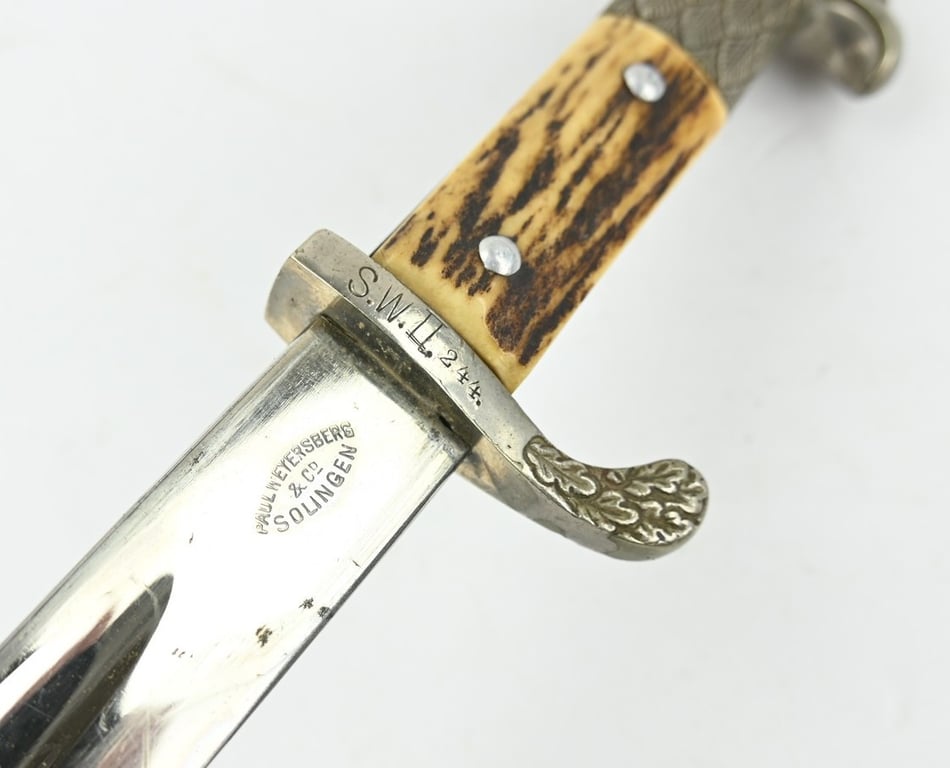 German Police Stag Handled Dress Bayonet with Frog