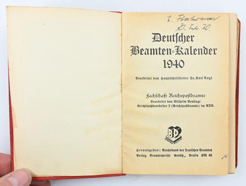 German RDB 1940 Pocket Kalender