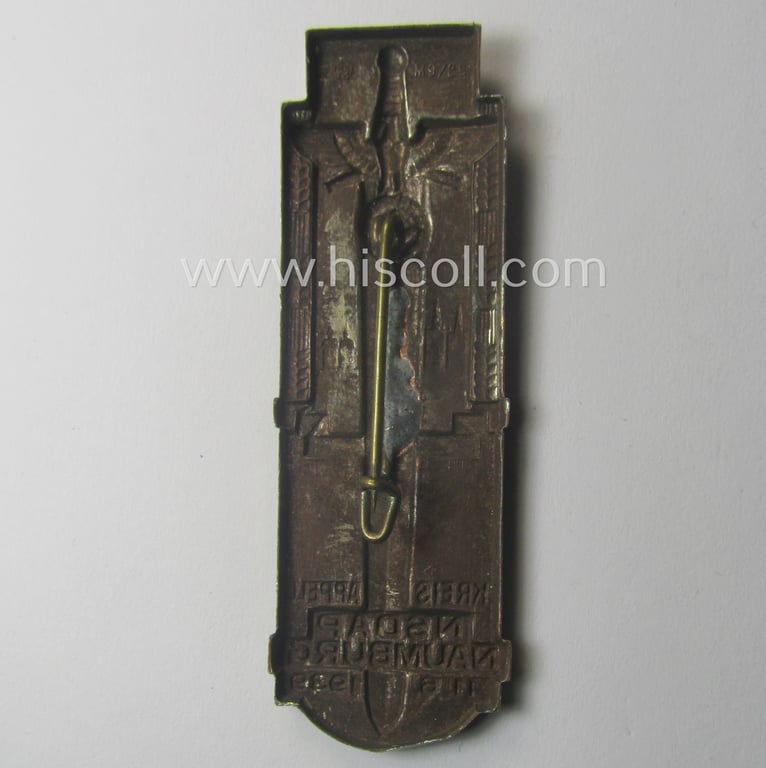 Commemorative, bright-silver-toned N.S.D.A.P.-related day-badge (ie. 'tinnie') as issued to commemorate the: 'Kreisappell NSDAP - Naumburg - 11.6.1939'